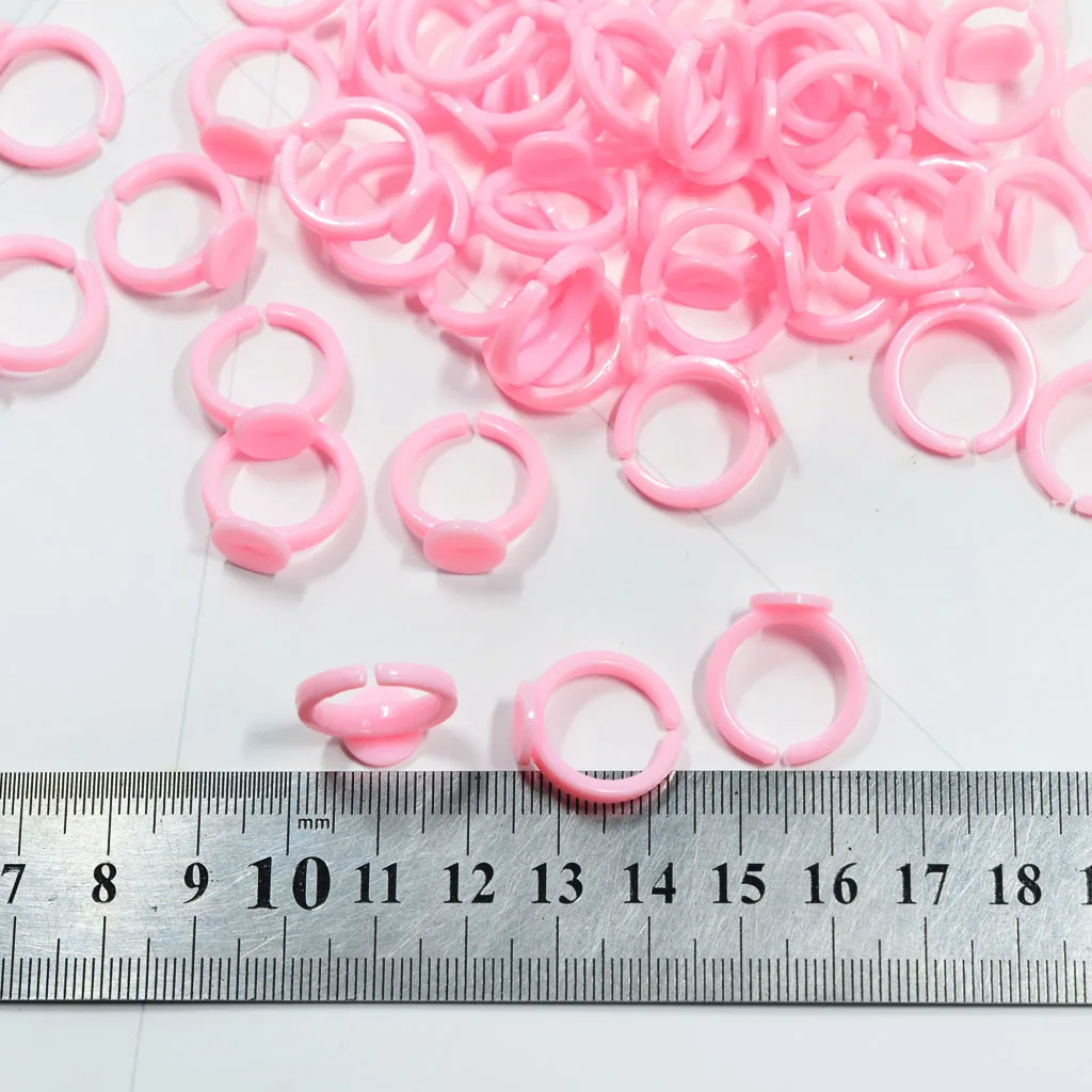 

50 Pieces Pink Plastic Adjustable Ring Blank Jewelry Findings GLUE ON Base