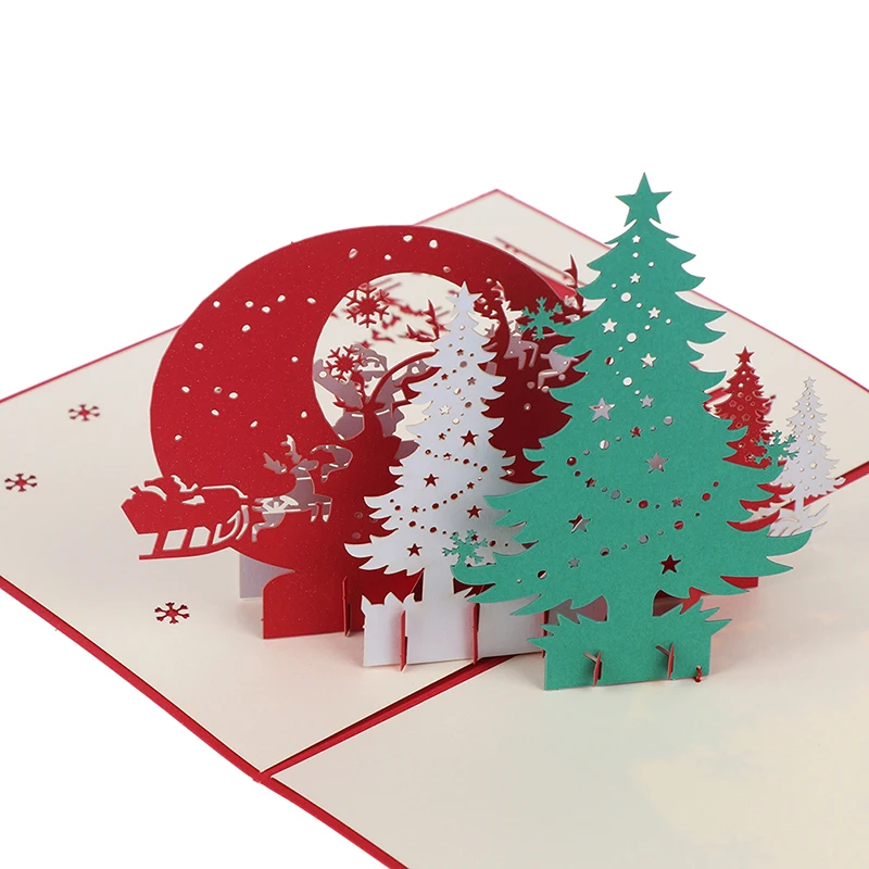 3D дом X'mas всплывающие ручной лазерный разрез Открытка Крафт подарки с конвертом 9012-R Сердце Луна Счастливого Рождества, ПРИВЕТСТВИЕ КАРТЫ