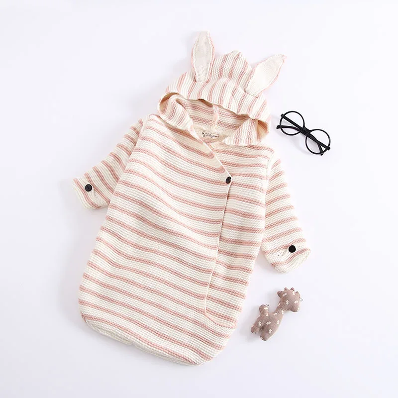 Детский Вязанный плед пеленки для новорожденного Мода с капюшоном малыша зима осень одеяло для детской коляски спальные мешки фотография