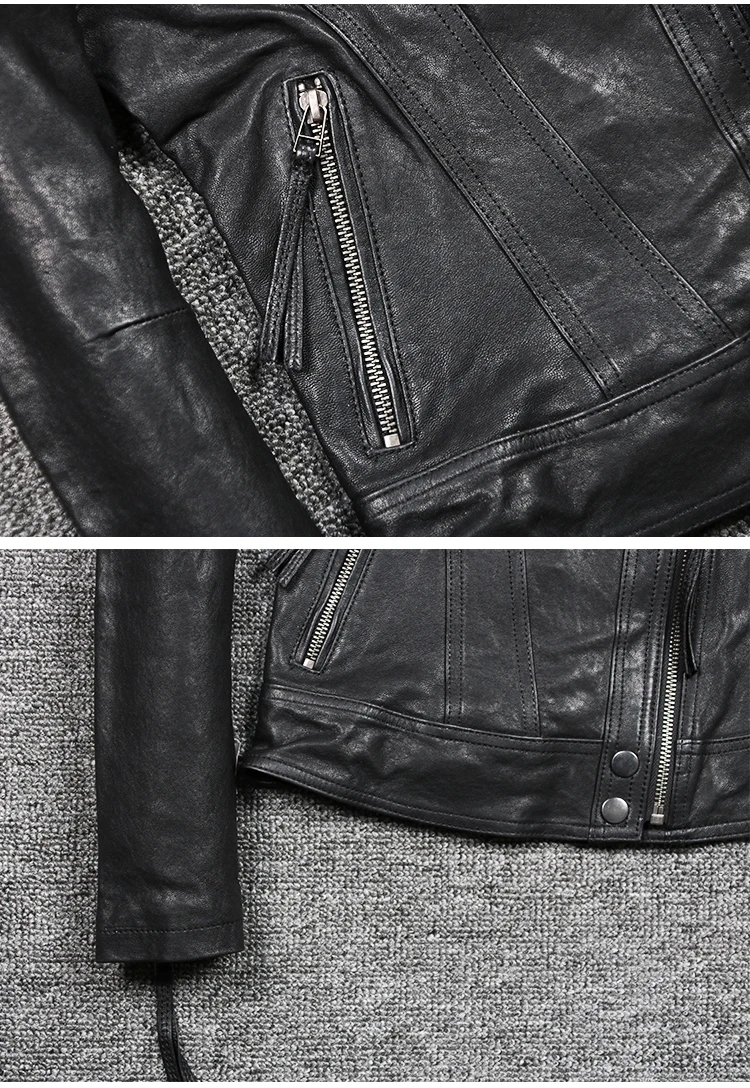 Women Genuine Leather Jackets Sheepskin Motorcycle Jackets Female Slim fit Leather Coat S-2XL