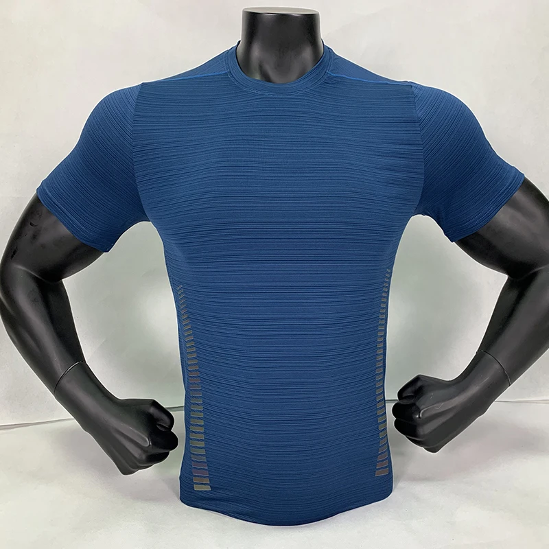 Синий Тренировочные футболки утягивающий Спортивный Бег Dri fit компрессионные с короткими рукавами тренировочные утягивающие Спортивная футболка - Цвет: Синий