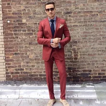 Ржавчина красный мужской костюм на заказ из двух частей свадебные приталенные смокинги Жених Формальные костюмы из двух частей(куртка+ брюки
