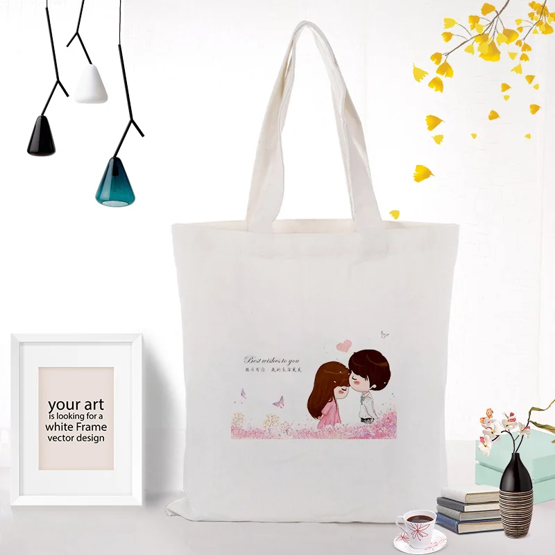 Холщовая Сумка для влюбленных с рисунком, сумка для ежедневного использования, текст, сделай сам, пользовательский принт, логотип, Экологичная многоразовая для покупок, сумка для рециркуляции