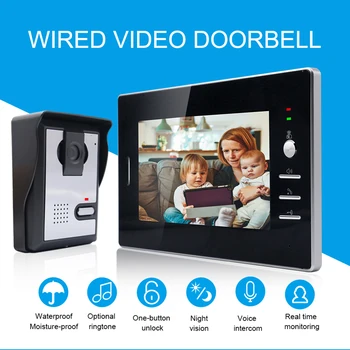 

Wired Video Intercom System 7 Inch Wired Doorbell Monitor IR-CUT Visual Two-way Intercom Audio Remote Unlock Video Door Phone
