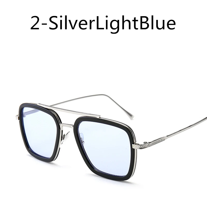 Роскошные модные Мстители, стиль Тони Старк, для женщин, мужские солнцезащитные очки, квадратные, фирменный дизайн, солнцезащитные очки Oculos, Ретро стиль, мужские, Железный человек - Цвет линз: 2-SilverLightBlue