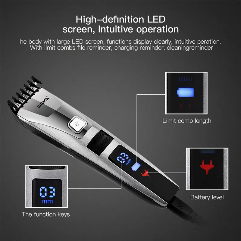 Riwa K3 Quick Charge Men's LCD Hair Trimmer Machine Cordless LCD Display Clipper Styling Haircut Cutter Tool for Baby&Adult