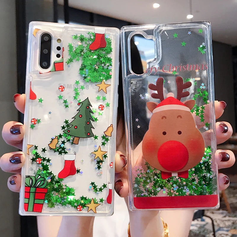 Рождественский подарок Transparetn телефонные чехлы для samsung S10 Plus Note 8 9 S8 S9 Plus сыпучий песок с блестками чехол для samsung Note 10 Pro