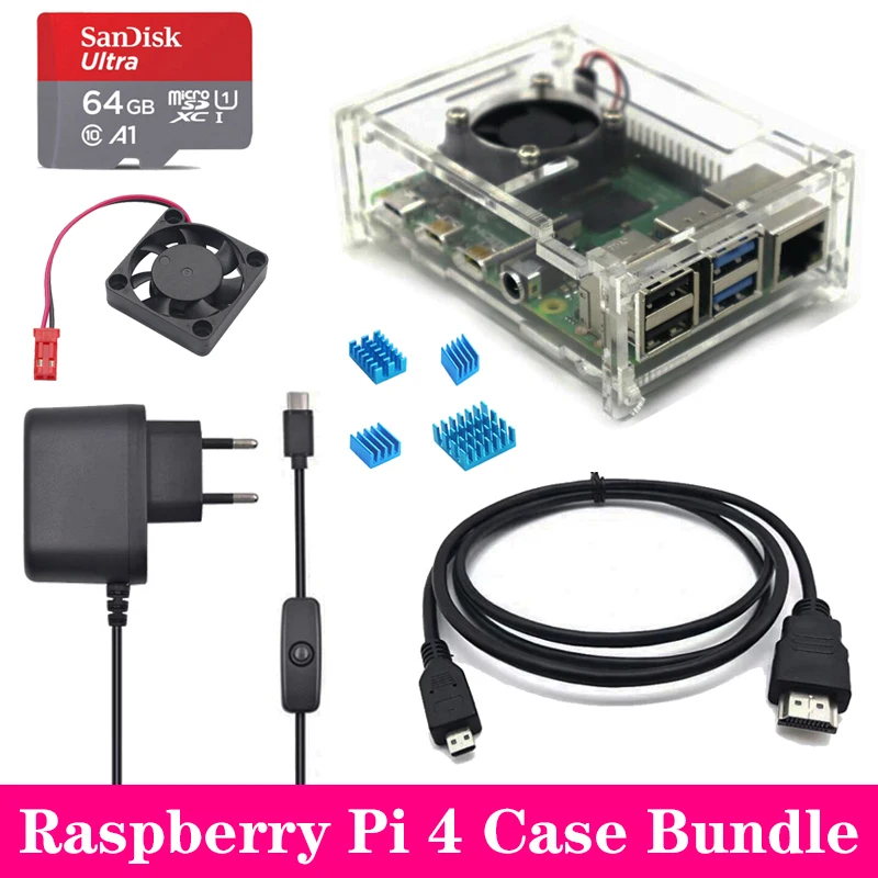Прозрачный акриловый чехол с вентилятором для Raspberry Pi 4 алюминиевый радиатор