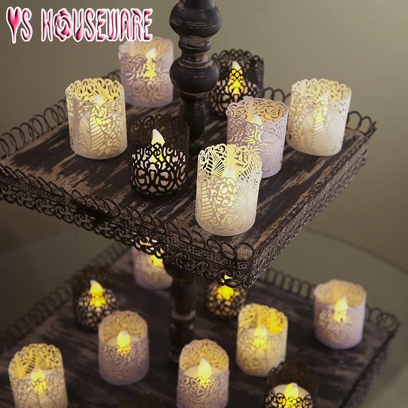 6 Pcs Candle Holders Paper Hollow Shade Decoration Wedding Table Home Decor Tea Light Dinner Table Decorate