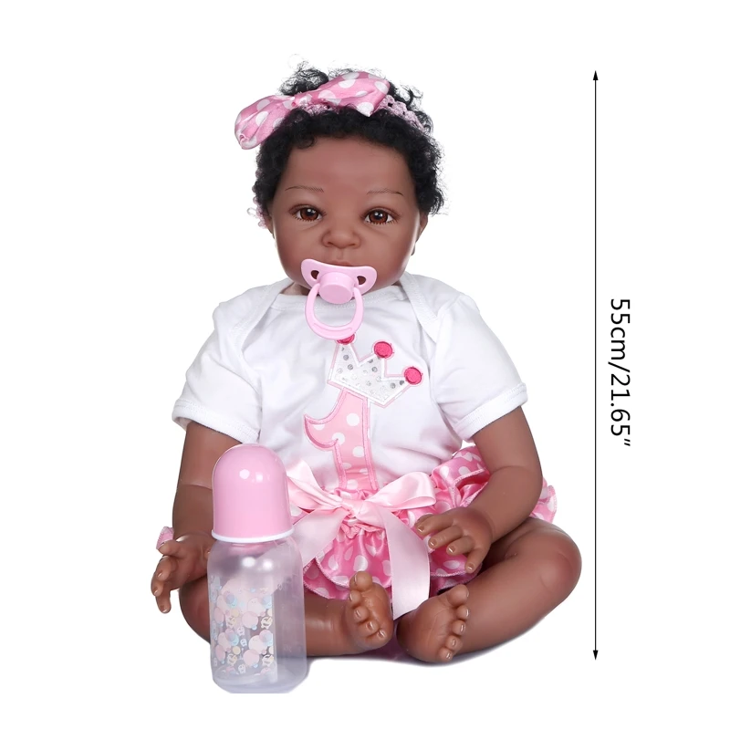 

55cm Realistic Doll Vinyl Toddler Babies Lifelike Princess African Girl Birthday 03KD