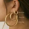 INS Gold Color Brass Hoop Huggies Earrings Small Large Circle Hoops CC Shape Statement Earrings Women Girls Unique Metal Jewelry ► Photo 2/6