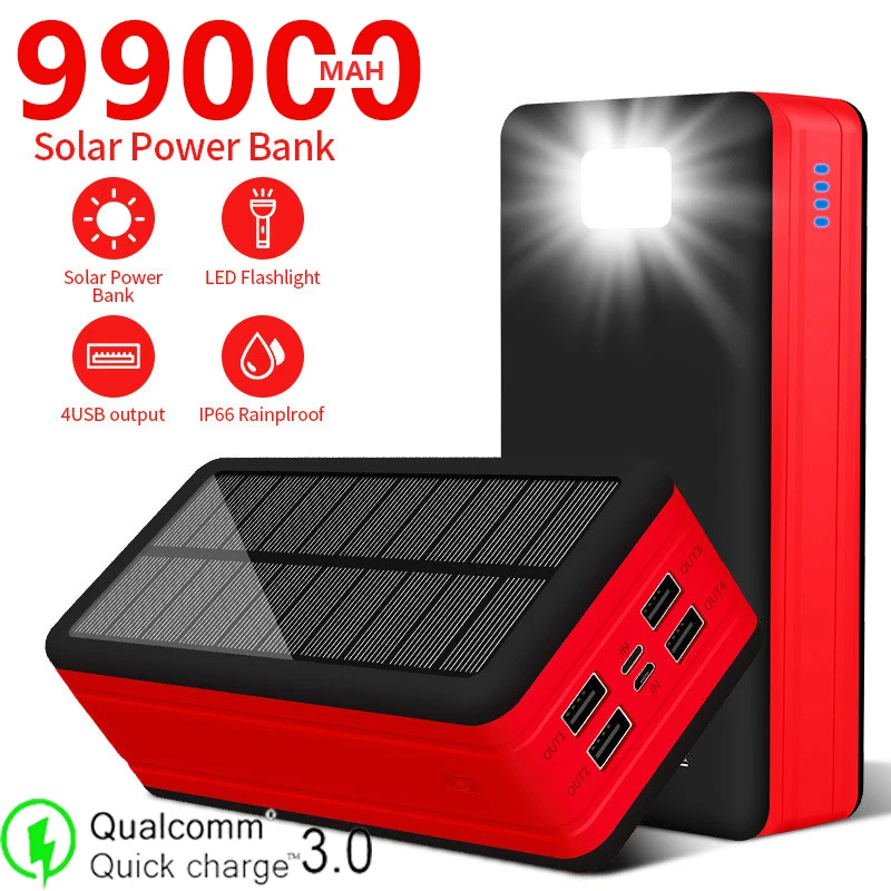 charging bank 99000mah Wireless Solar Fast Charger Portable Powerbank With SOS LED Light External Battery Charging For Xiaomi Samsung Iphone best power bank