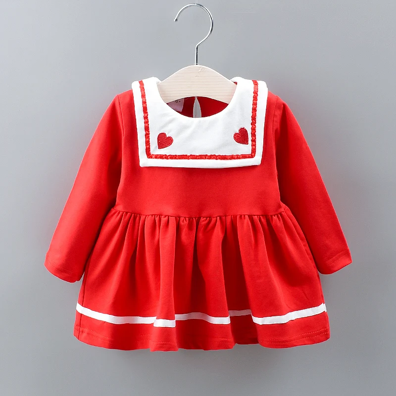 

Autumn Casual Baby Girls Dress 1Y-4Y Long Sleeve Heart Print Dress Kids Princess Pageant Dresses Teen 2 Color Girls Collar Dress