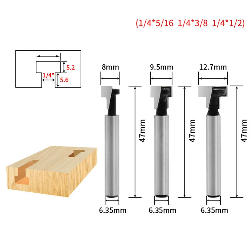 

1PC 1/4" 6.35MM Shank Milling Cutter Wood Carving Keyhole Knife Wood Photo Frame Hanging Wall T-shaped Keyhole Knife Milling