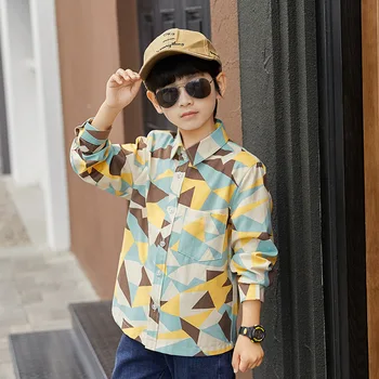 

Childrenswear BOY'S Shirt Spring Clothing 2020 New Style Children Geometric Pattern Contrast Color yin hua kuan Korean-style Boy