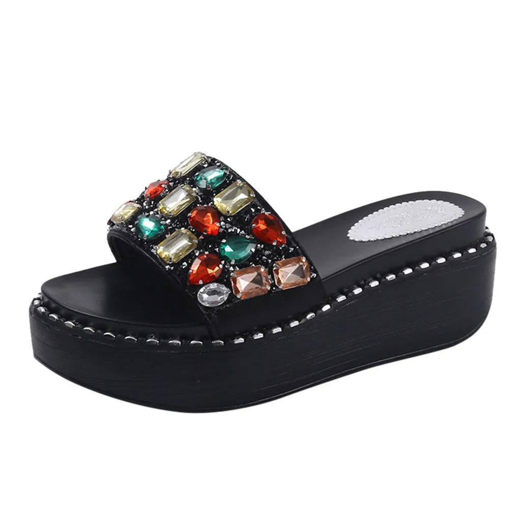 

Crystal Upper Material Slippers Casual Shoes Non-Slip Rhinestones Summer Footwear Thick Outdoor Female Slides zapatos mujer