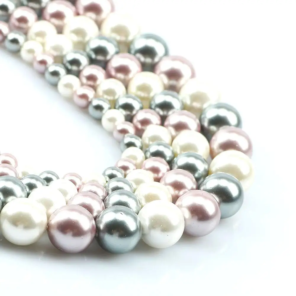 3 Colors Shell Pearl Beads Smooth White Gray Purple Round Loose Spacer Beads For Jewelry Making 6/8/10/12mm Diy Woman Bracelet