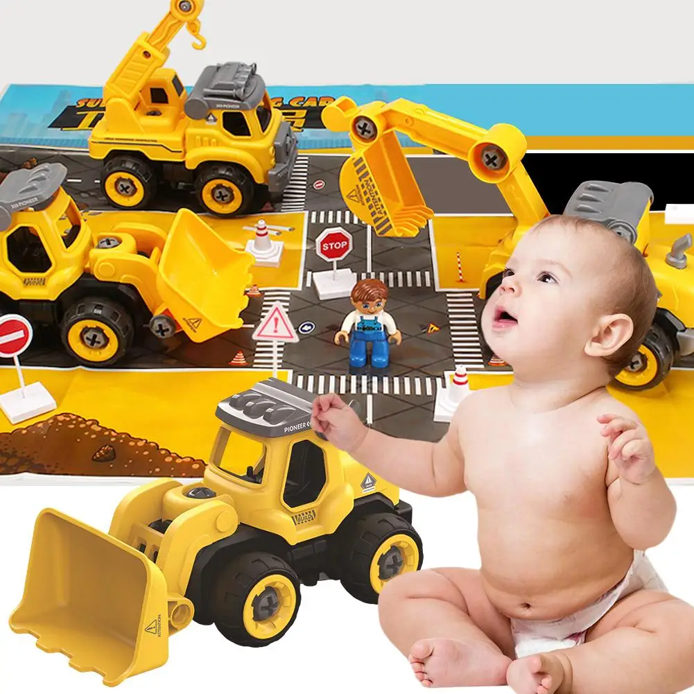 3 In 1 DIY Truck Dumper Crane Excavator Take Apart Toys With Electric Drill Remote Control 2