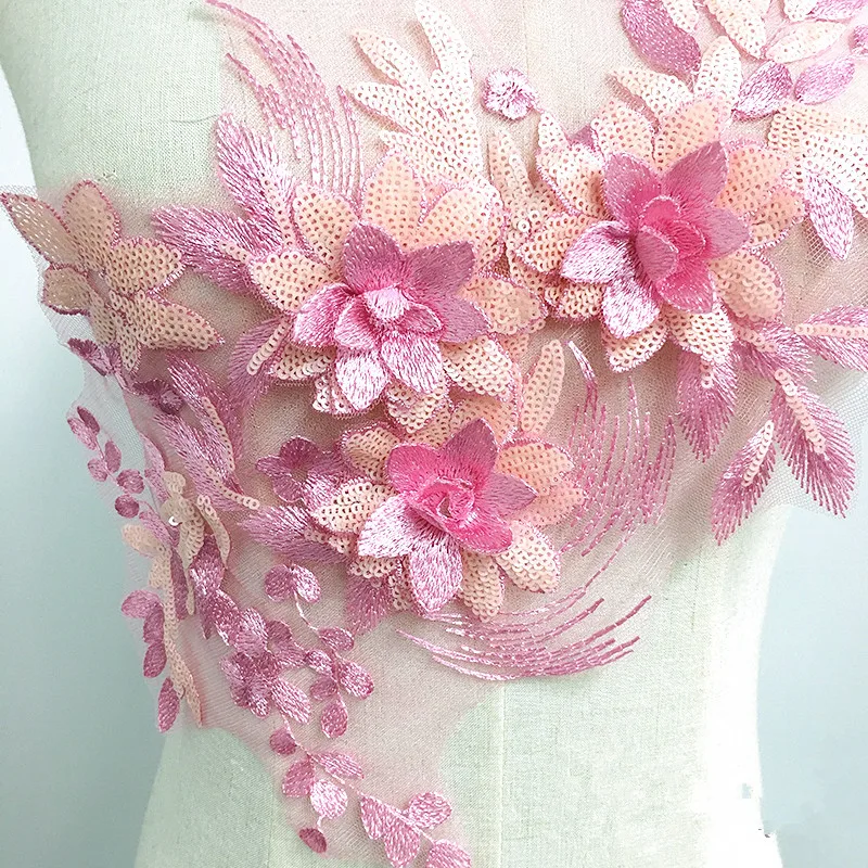 Фиолетовый/зеленый/розовый блестки вышивка цветок кружева юбка груди украшения тканевые аксессуары DIY
