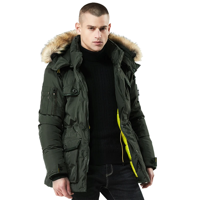 

Men's Winter Thicken Parka Jackets Windbreaker Cotton-Padded Parkas Men Military Windproof Hooded Jacket Coat with Fur Collar