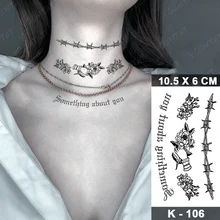 Neck Temporary Tattoo Sticker Letter Lettering Wreath of Thorns Black Tatu Face Sexy Shoulder Men Women Glitter Kids Tato Art