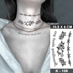 Neck Temporary Tattoo Sticker Letter Lettering Wreath of Thorns Black Tatu Face Sexy Shoulder Men Women Glitter Kids Tato Art