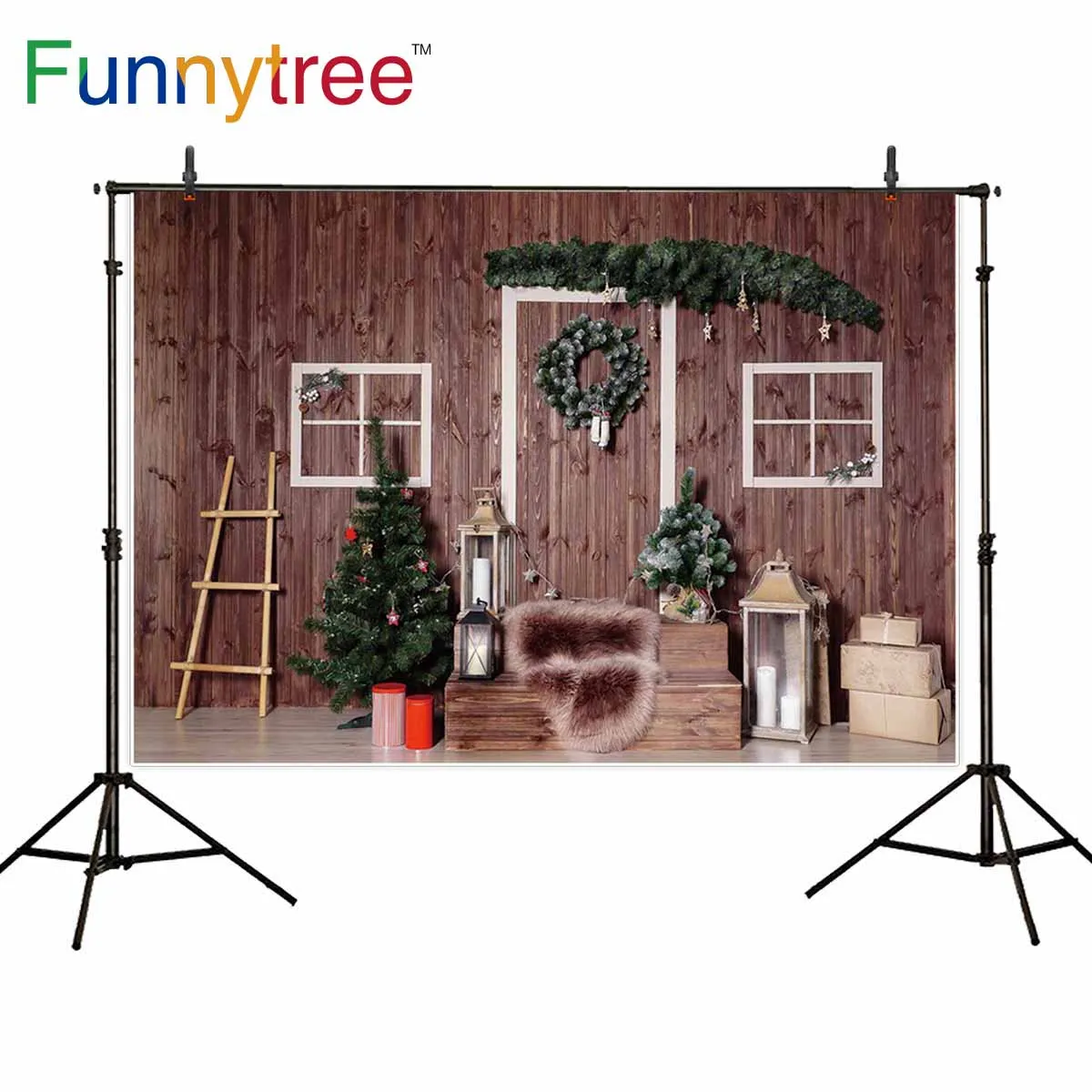 Funnytree Фотофон фон Рождественский фон зимний подарок дерево фонарь деревянная стена свеча фотостудия фотосъемка