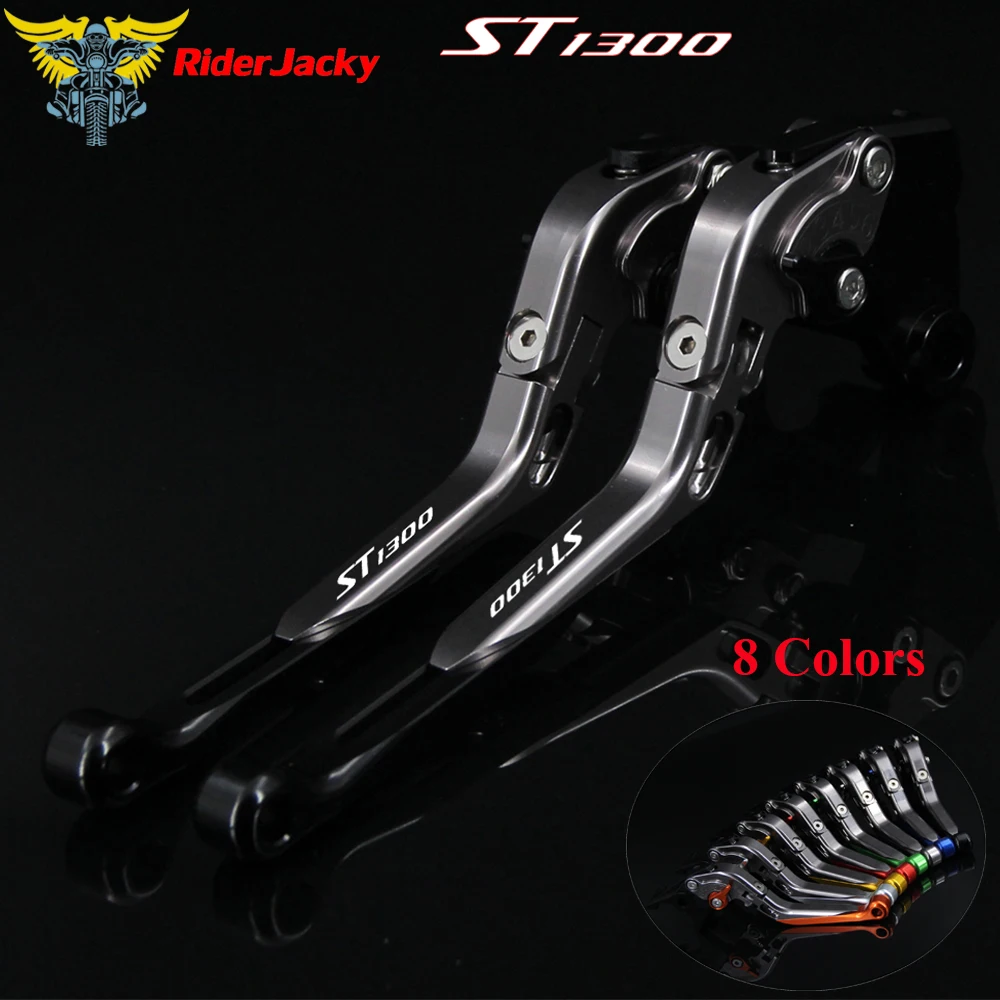 Логотип ST1300 черный+ титан для Honda ST 1300 ST1300 / ST1300A 2003-2007 2006 2006 Складные выдвижные рычаги тормозной муфты с ЧПУ