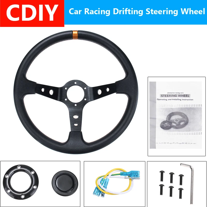 14inch 350mm PU Leather Car Racing Steering Wheel Aluminum Alloy Deep
