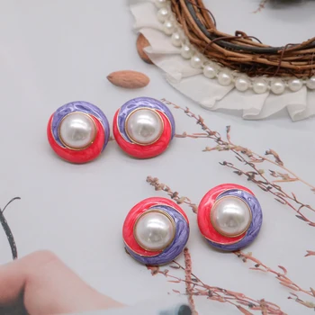 

Round Pearls Earrings Enamel Fashion Sweet Creative Classic Alloy Brincos For Women Jewelry