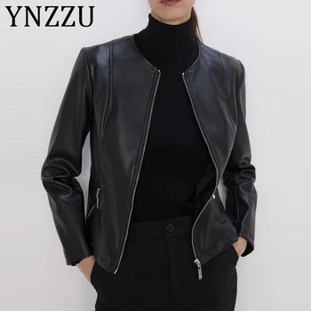 

YNZZU Brand Elegant Leather Coat Jacket Women 2019 New Slim Zipper Female Jacket High Quality PU Autumn Winter Outerwears A1227