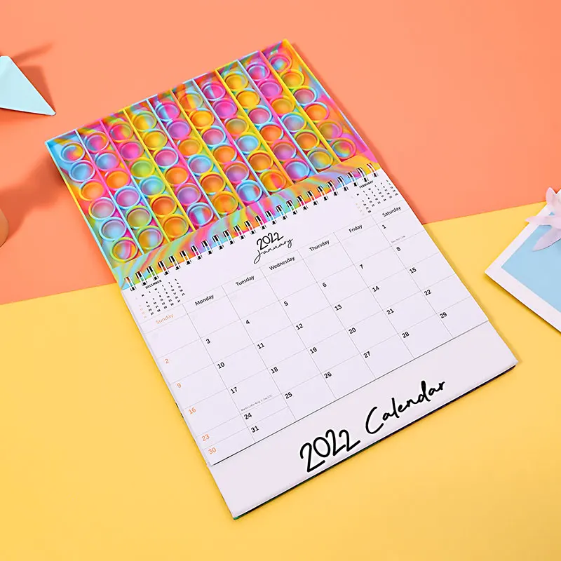 New Caderno Desk Calendar Pop its Notebook Bubble Fingertip Silicone Case Notepad Student Decompression Stationery Toys Gift