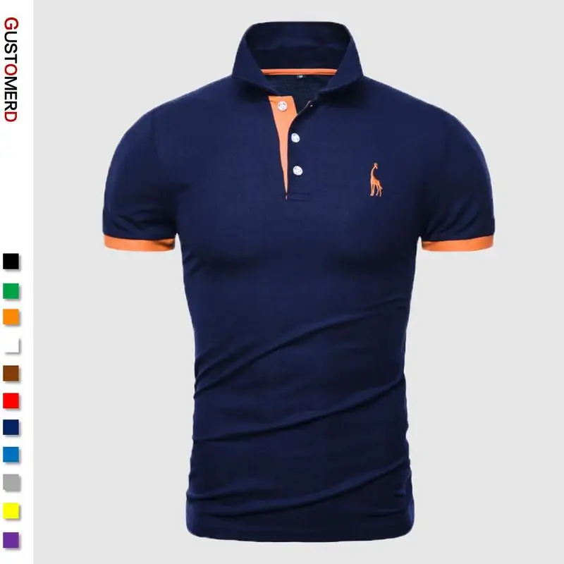 Shirt Men Tops Polos Quality Cotton Brand Giraffe Casual Patchwork Male Embroidery 13-Colors