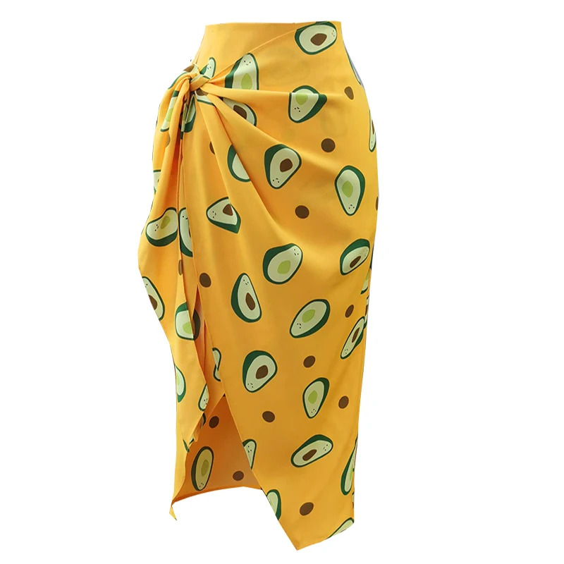 40-Летняя женская винтажная юбка с принтом авокадо желтого цвета, большие размеры с вырезом сердечком миди юбка-карандаш saia faldas - Цвет: as show