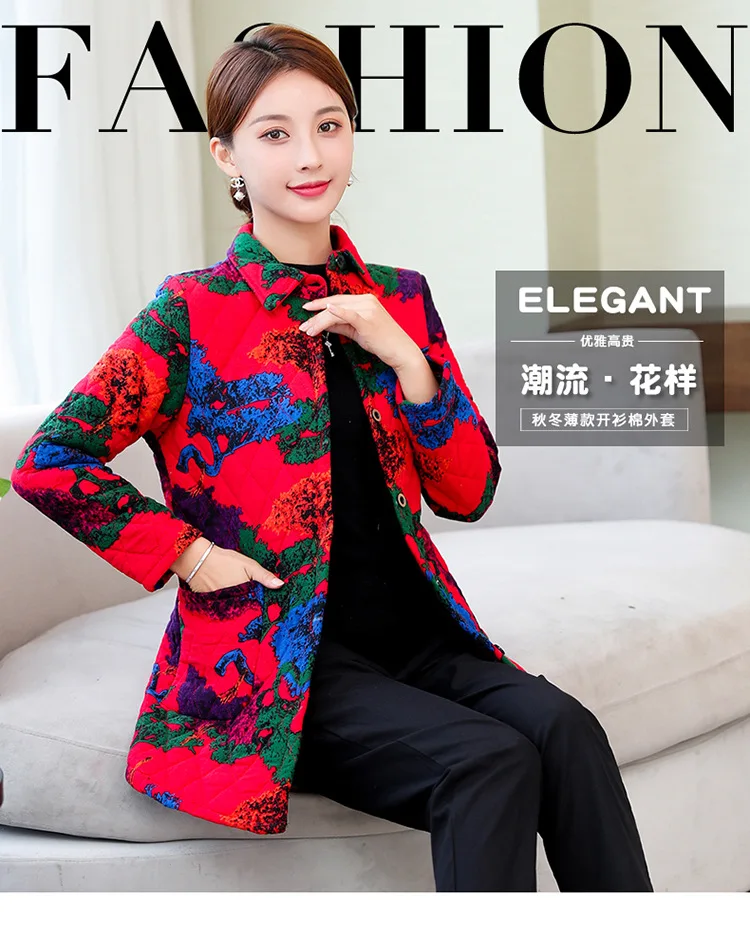 Middle-aged Women's Autumn And Winter Thin Cotton-padded Clothes 50-Year-Old Middle-aged Women Dress Autumn New Style Large Size