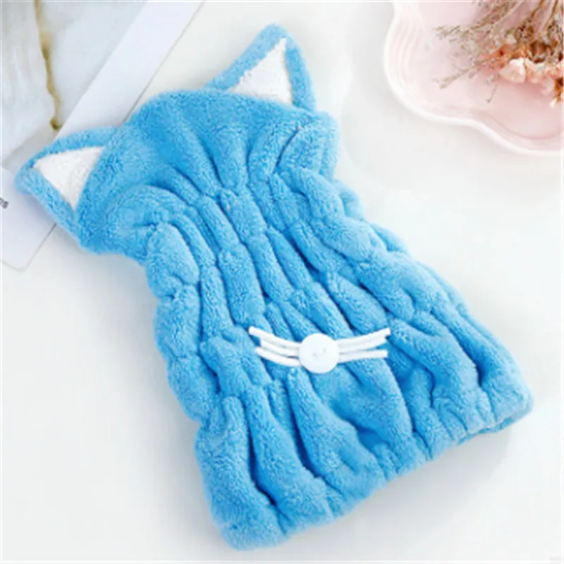 Быстрое высыхание волос полотенце толстый абсорбент шапочка для душа Сладкая девушка Женщины дропшиппинг Новинка - Цвет: Синий