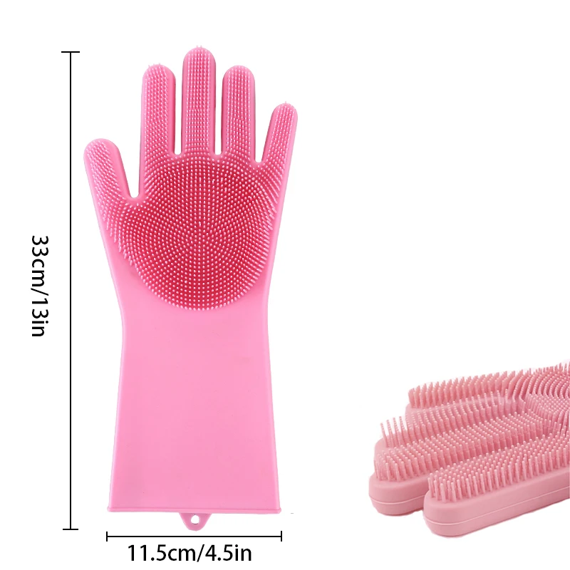 1 Pair Silicone Dishes Washing Glove with Cleaning Brush Kitchen Housekeeping Washing Glove Food Grade Dishwashing Gloves