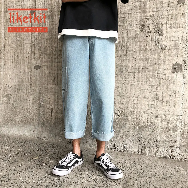 Liketkit мужские джинсы s High Street мужские свободные винтажные джинсовые штаны с боковыми карманами мужские прямые осенние брюки длиной до щиколотки