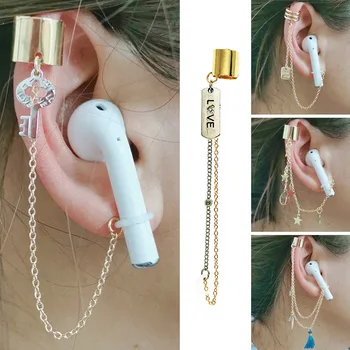 

Anti Lost Anti dropping Earrings for airpods women Stars Tassel Heart Long Chain Ear clip Cuff earrings Jewelry accessories
