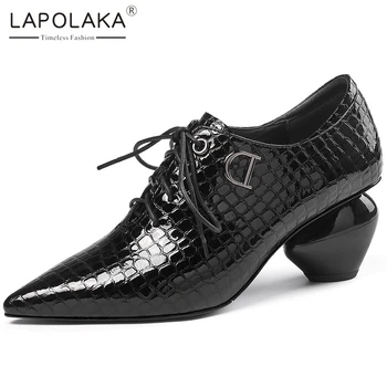 

Lapolaka New Arrivals Genuine Leather Strange Style Shoes Woman Pumps Lace Up Pointed Toe Spring/Autumn Pumps Women Shoes