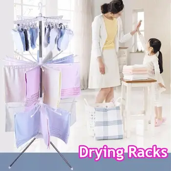 

White/Pink Tools Ornament Rotatable Convenient Shelf Drying Rack Household Holder Hanger Foldable Home Supply Clothes