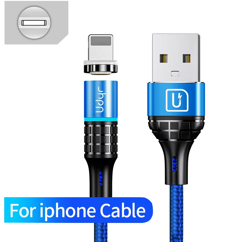 Blue IOS Cable Магнитное зарядное устройство Udyr 3 А, кабель usb type-C для iPhone, кабель для быстрой зарядки, кабель Micro USB C для xiaomi redmi note 7 pro - Цвет: Blue IOS Cable