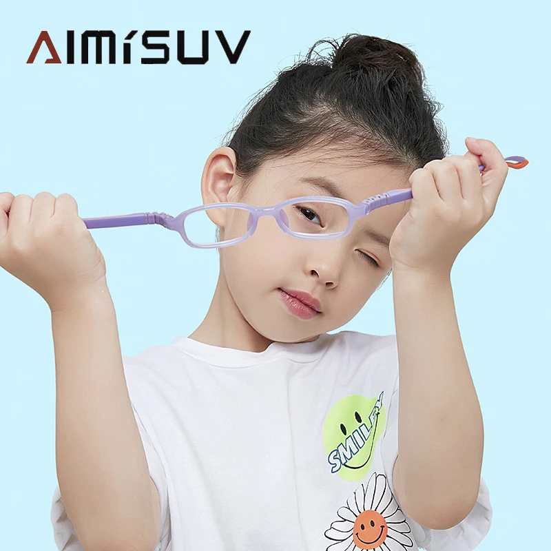 

Children's Computer Eyeglasses Boy Girl Rectangle Blue Light Blocking Glasses Kids Removable TR90 Flexible Silicone Frame UV400