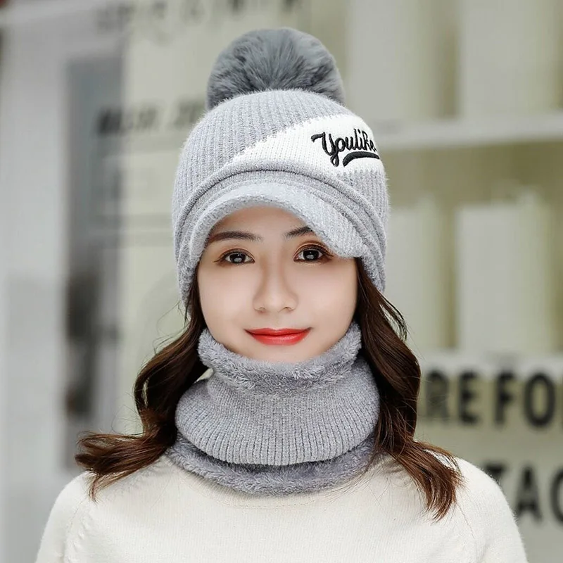 Skullies Beanies, женская вязаная шапка, шарф, женские зимние шапки для женщин, одноцветная Балаклава, маска, Feminino Beanie, шапка