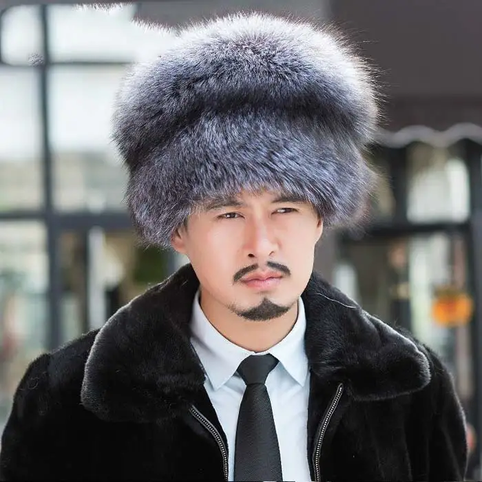 Меховая шапка из лисьего меха, мужские модели, новая мужская монгольская шапка с большим хвостом, меховая шапка