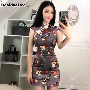 

2020 Chinese Dress chinese party dress oriental mandarin collar qipao sexy lace retro bodycon satin dress backless hollow out