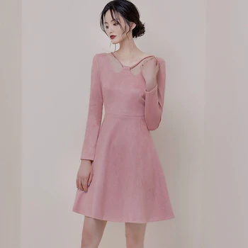 

New Arrival Women Sexy Bodycon Ladies Dress Brief Suede Pink Dress for Ladies Corset Long Sleeve Casual Elegant Dress Plus Size
