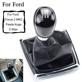 

Gear Shift Knob Lever Shifter Drive Head Ball With Leather Dust-proof Cover For Ford Focus2 MK2 05-08 For Kuga Fiesta 08-12