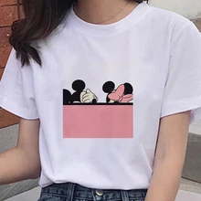 

Harajuku Disney Series Women Tshirt Cartoon Mickey Mouse Female Teeshirt White Round Neck Short Sleeves Summer Top Girl Favorite
