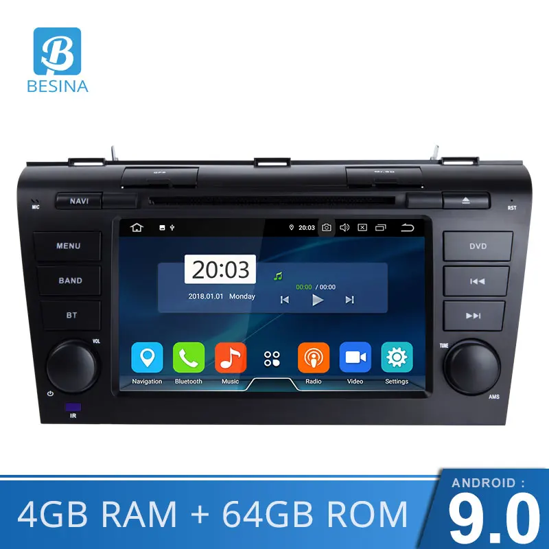 Besina Android 9,0 2 Din автомобильный радиоприемник для Mazda 3 2004-2009 Мультимедиа gps навигация wifi Восьмиядерный 4G+ 64G CD DVD плеер стерео